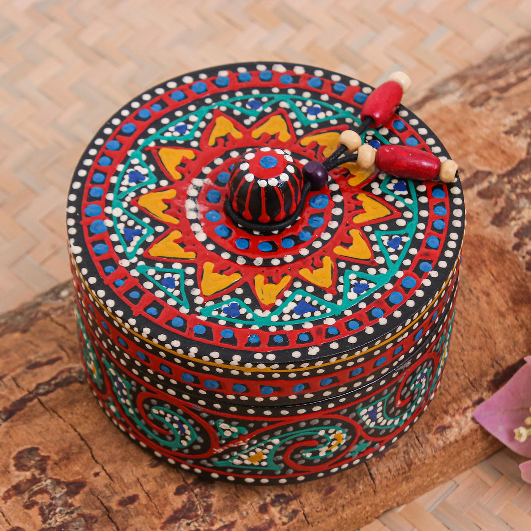 Hand-Painted Mango Wood Decorative Box in Red - Red Specks