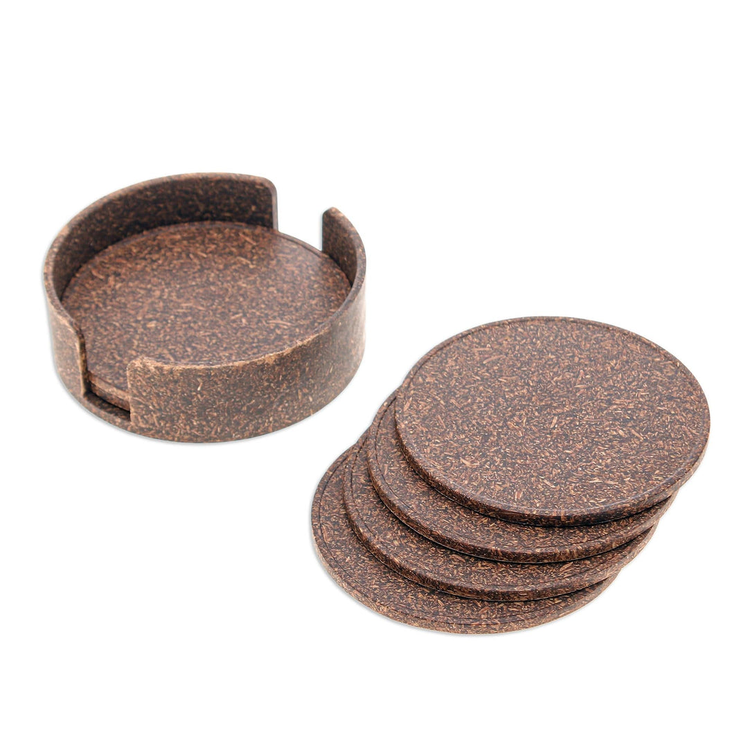 Set of 6 Recycled Bio-Composite Coasters in Espresso Hues - Espresso Avant-Garde
