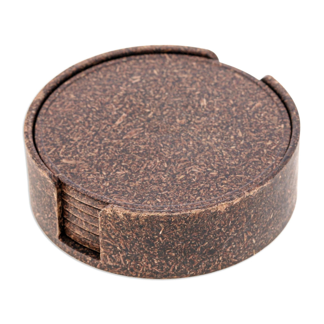 Set of 6 Recycled Bio-Composite Coasters in Espresso Hues - Espresso Avant-Garde