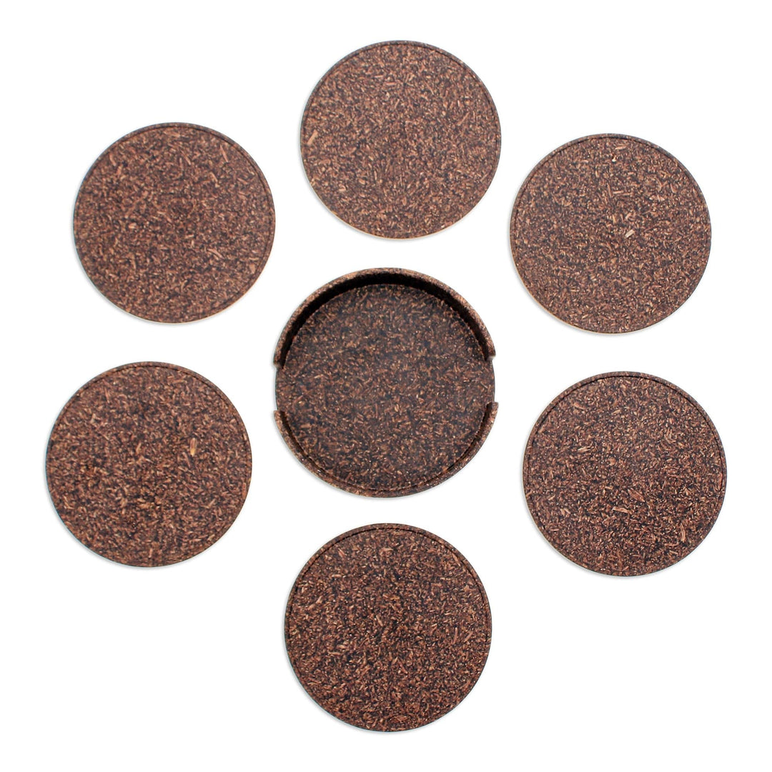 Set of 6 Recycled Bio-Composite Coasters in Espresso Hues - Espresso Avant-Garde