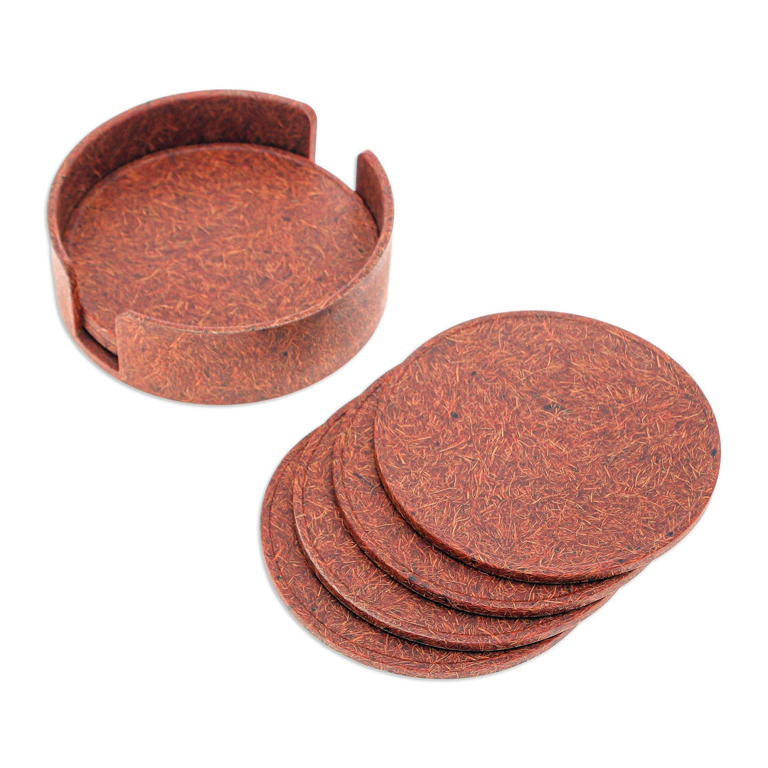 Set of 6 Recycled Bio-Composite Coasters in Rust Hues - Rust Avant-Garde