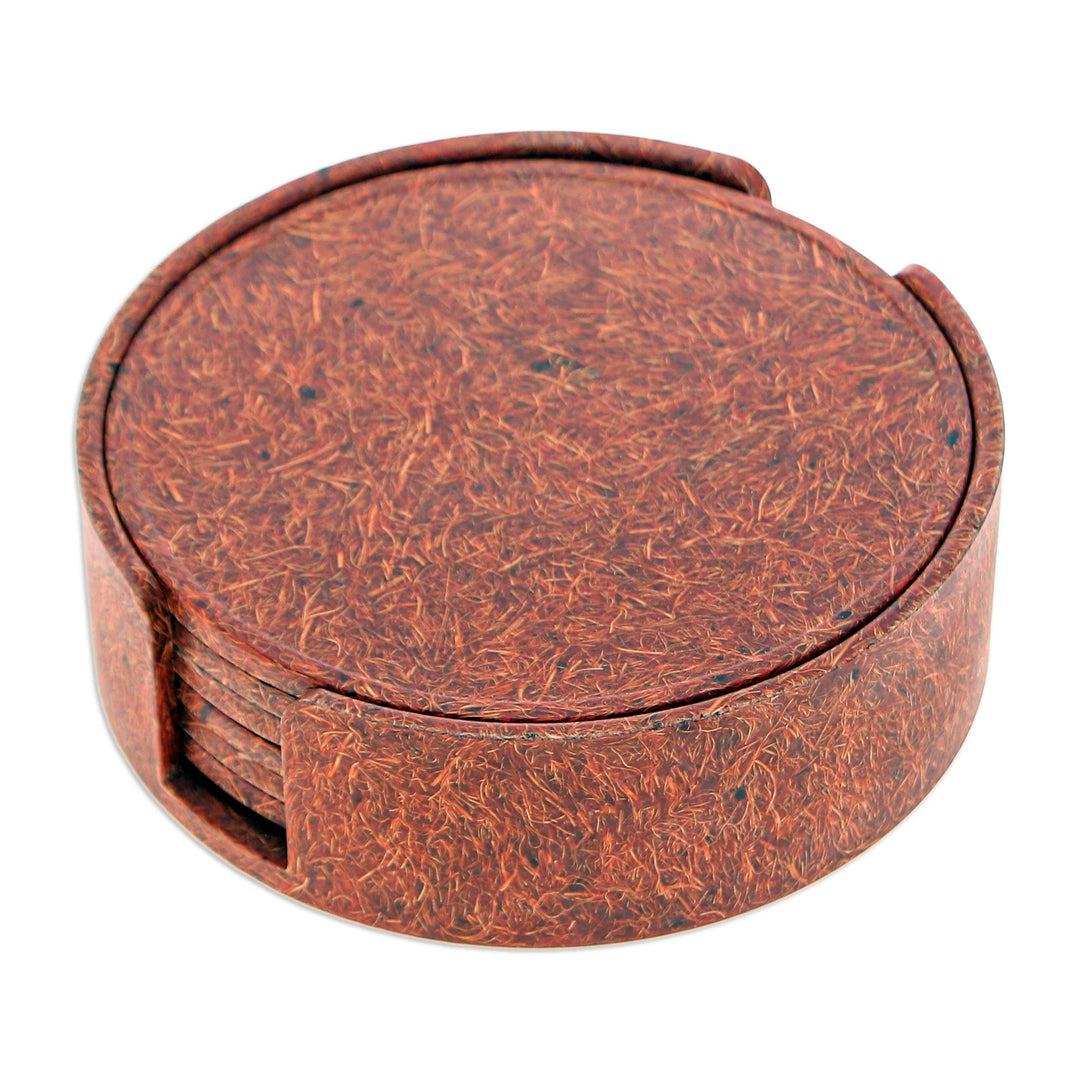 Set of 6 Recycled Bio-Composite Coasters in Rust Hues - Rust Avant-Garde