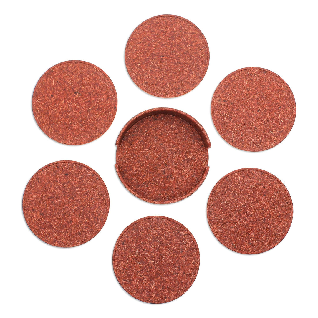Set of 6 Recycled Bio-Composite Coasters in Rust Hues - Rust Avant-Garde