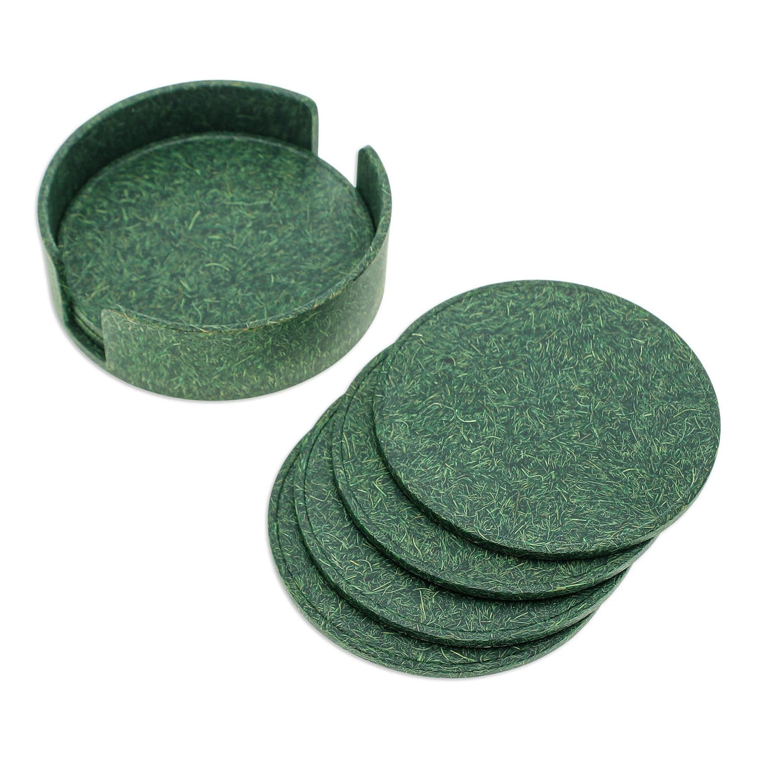 Set of 6 Recycled Bio-Composite Coasters in Green Hues - Green Avant-Garde