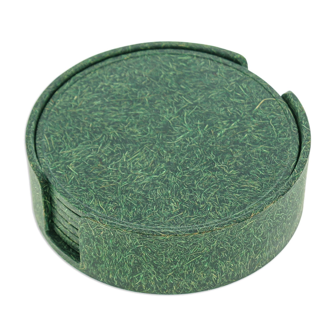 Set of 6 Recycled Bio-Composite Coasters in Green Hues - Green Avant-Garde