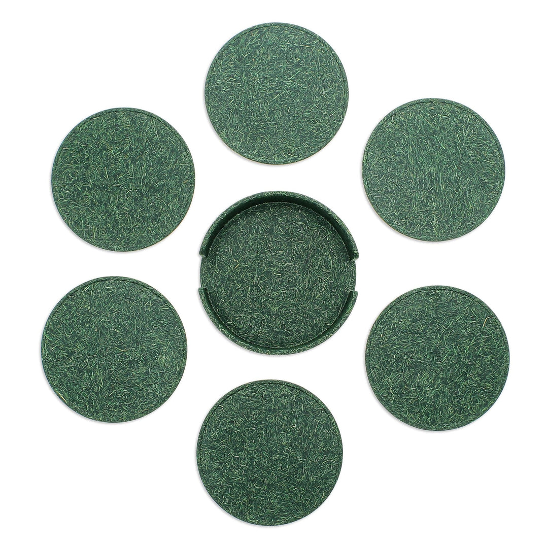 Set of 6 Recycled Bio-Composite Coasters in Green Hues - Green Avant-Garde