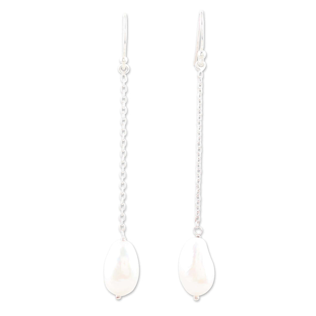 Sterling Silver Dangle Earrings with Cream Cultured Pearls - Pearly Fortune
