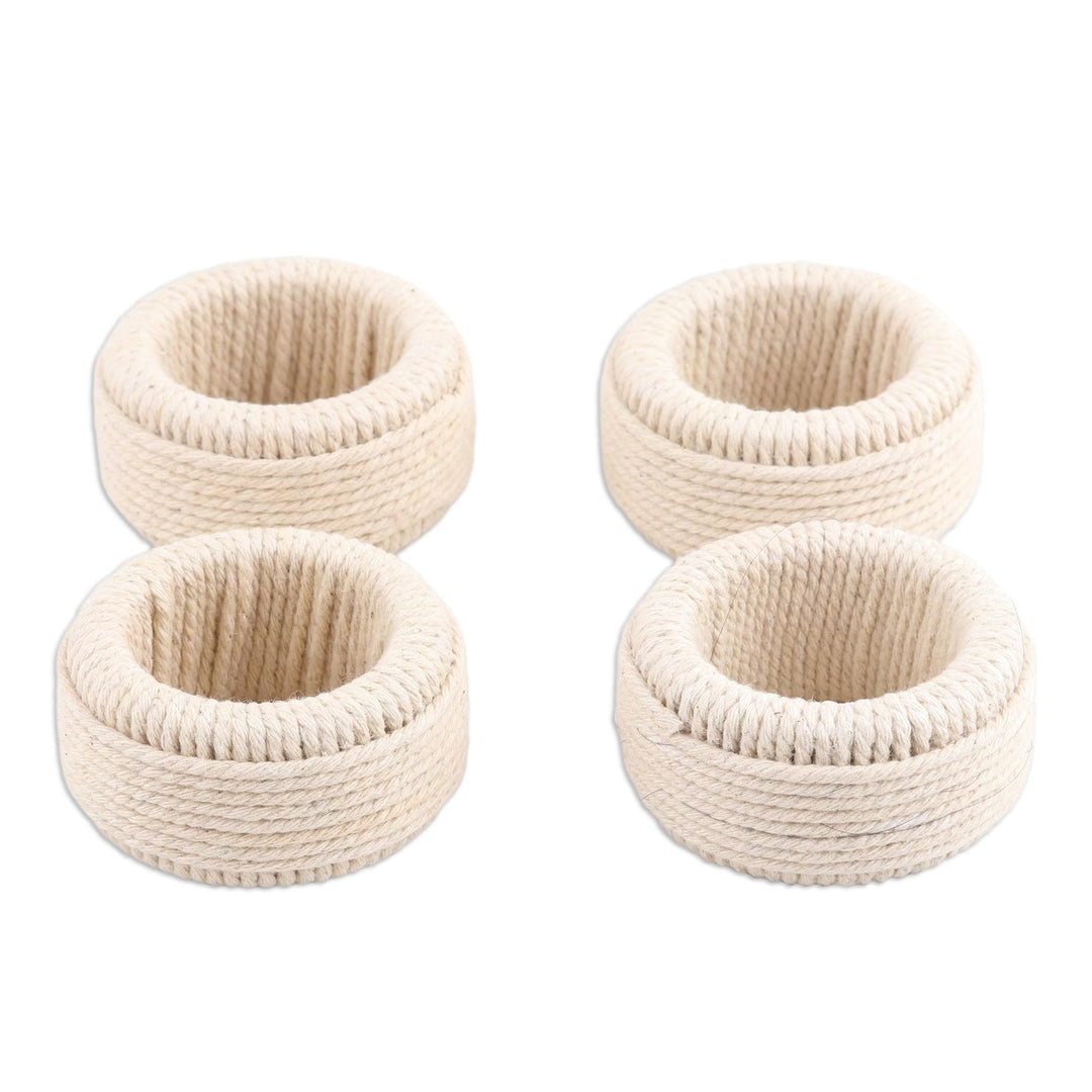 Cotton Napkin Rings with Sturdy Plastic Structure (Set of 4) - Round Whim