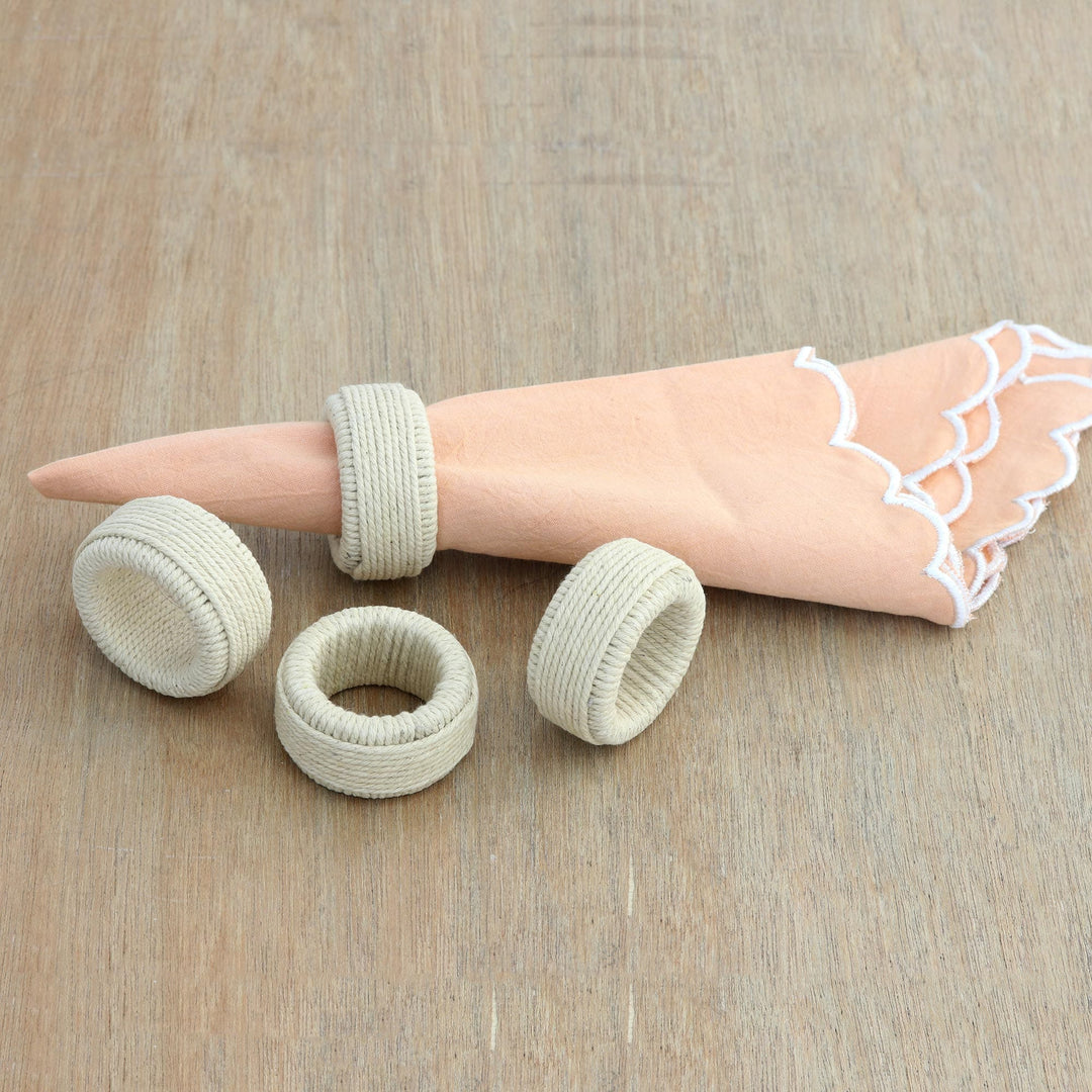 Cotton Napkin Rings with Sturdy Plastic Structure (Set of 4) - Round Whim