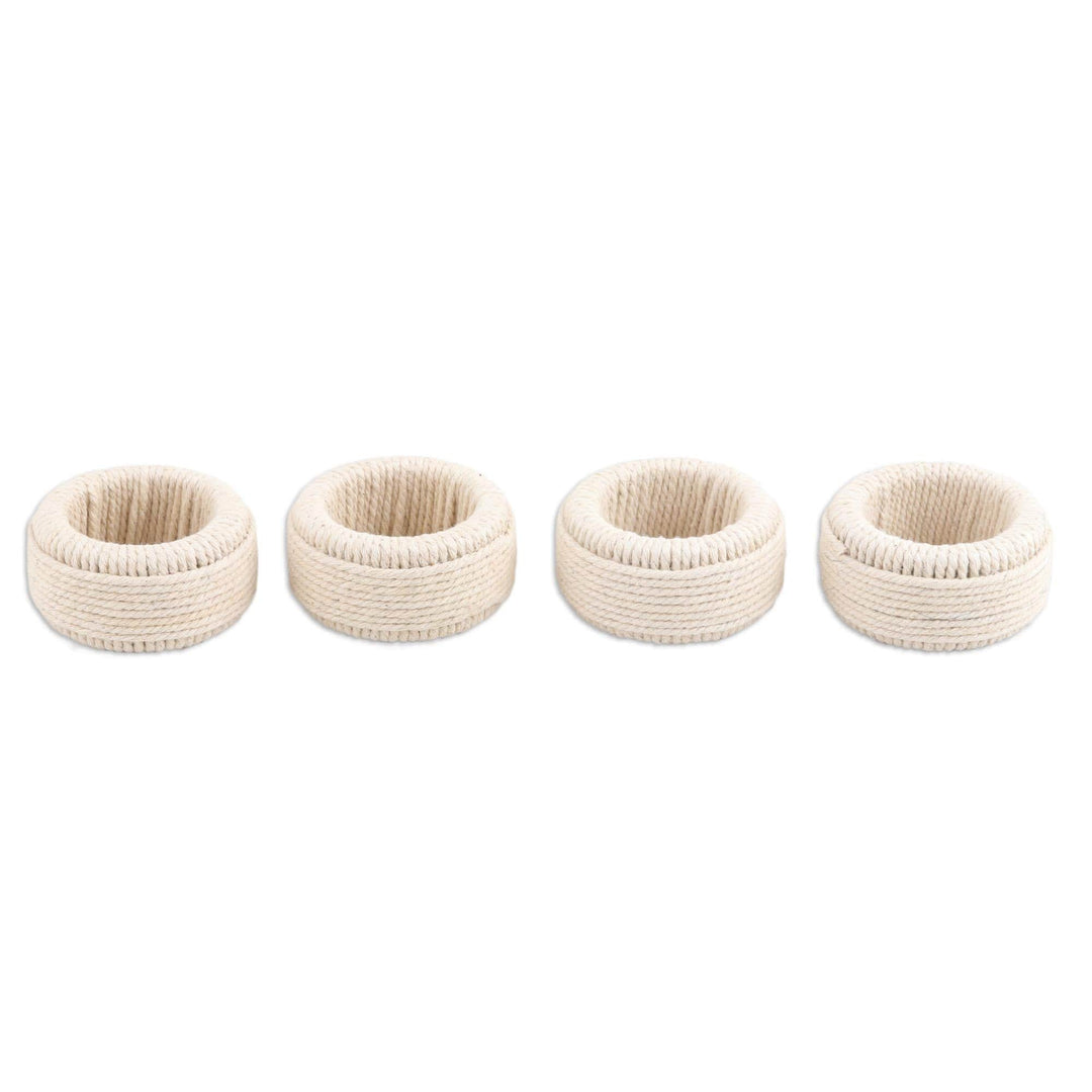 Cotton Napkin Rings with Sturdy Plastic Structure (Set of 4) - Round Whim