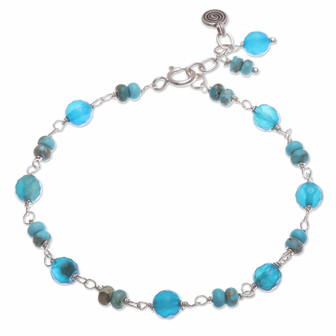 Sterling Silver Beaded Charm Bracelet with Agate and Jasper - Stylish Swirl