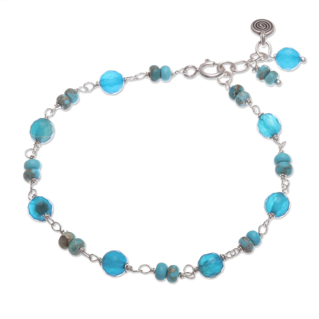 Sterling Silver Beaded Charm Bracelet with Agate and Jasper - Stylish Swirl