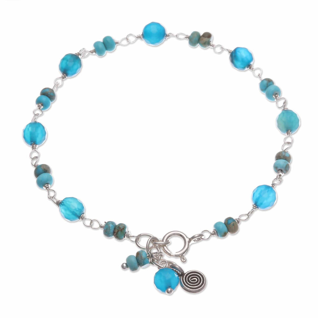 Sterling Silver Beaded Charm Bracelet with Agate and Jasper - Stylish Swirl