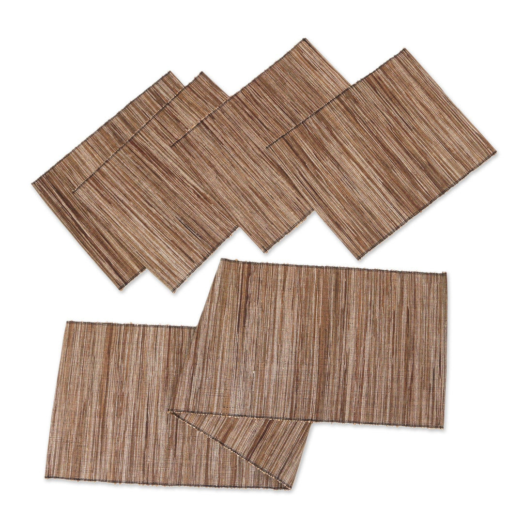 5-Piece Set Table Runner & Placemats Made from Cotton Blend - Smooth Cappuccino