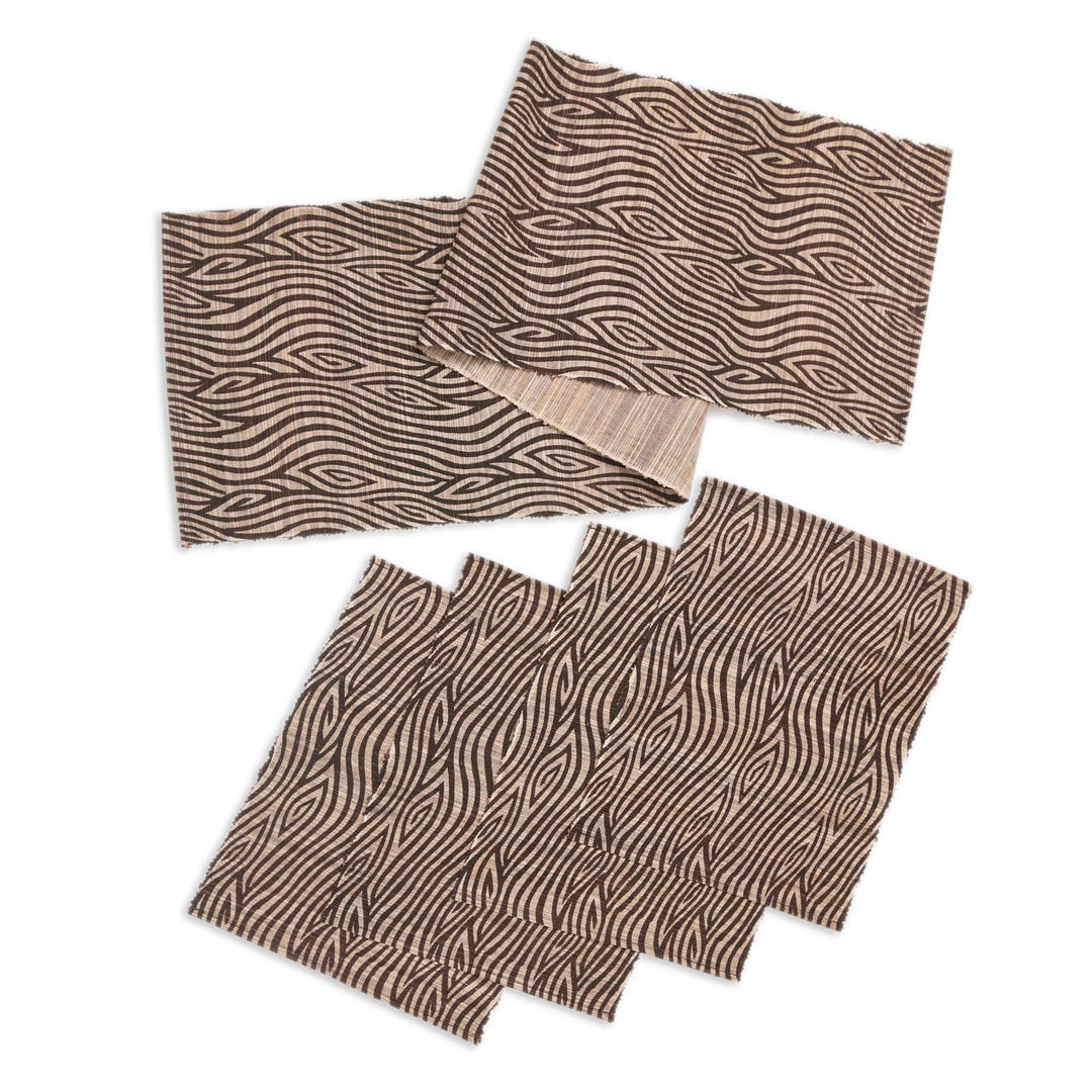 5-Piece Set Table Runner & Placemats Made from Cotton Blend - Brown Delight