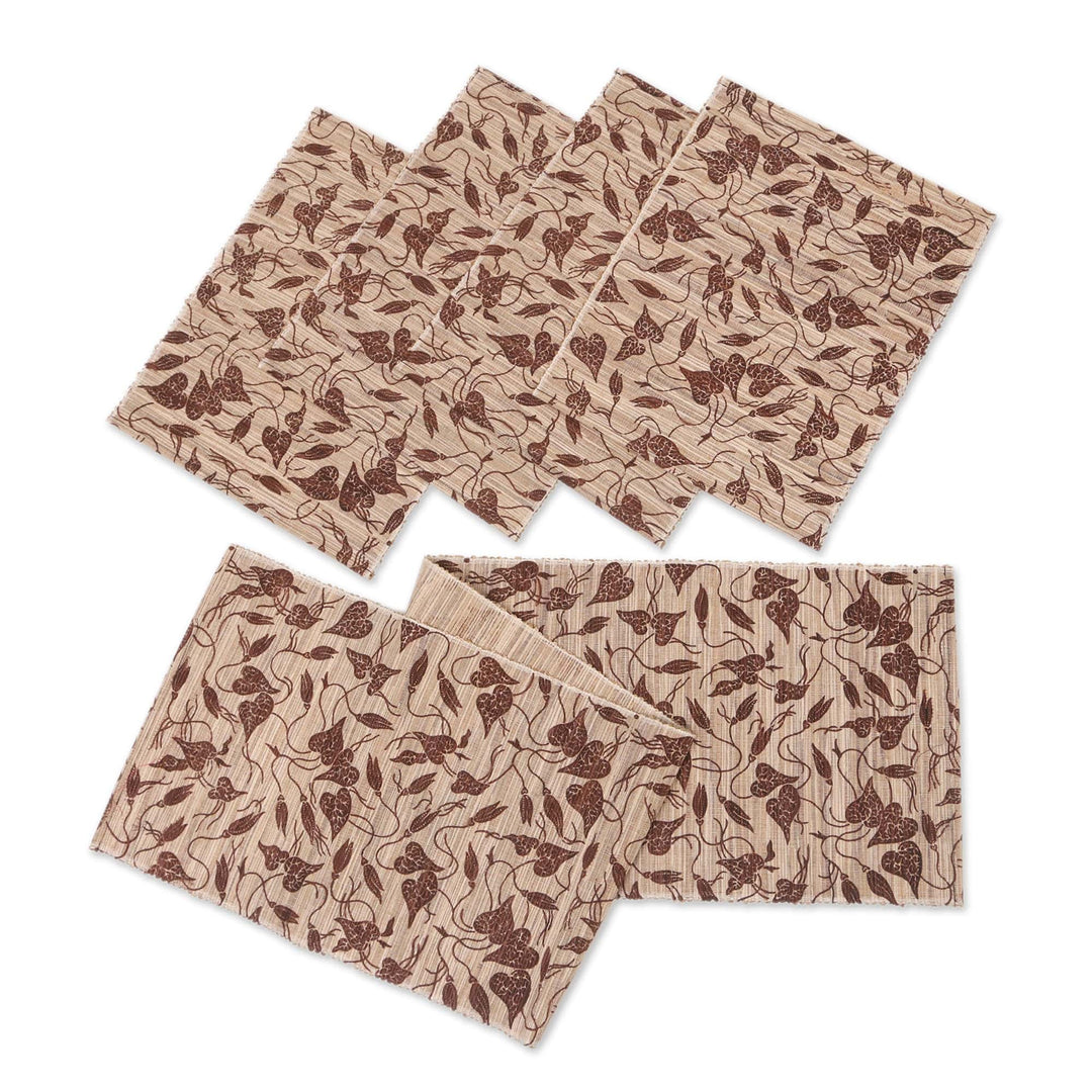 5-Piece Set Table Runner & Placemats Made from Cotton Blend - Summer Hibiscus