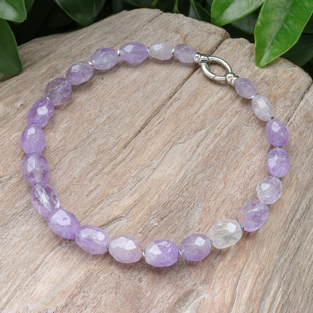 Bohemian Amethyst and Hematite Beaded Necklace from Thailand - Wise Thoughts