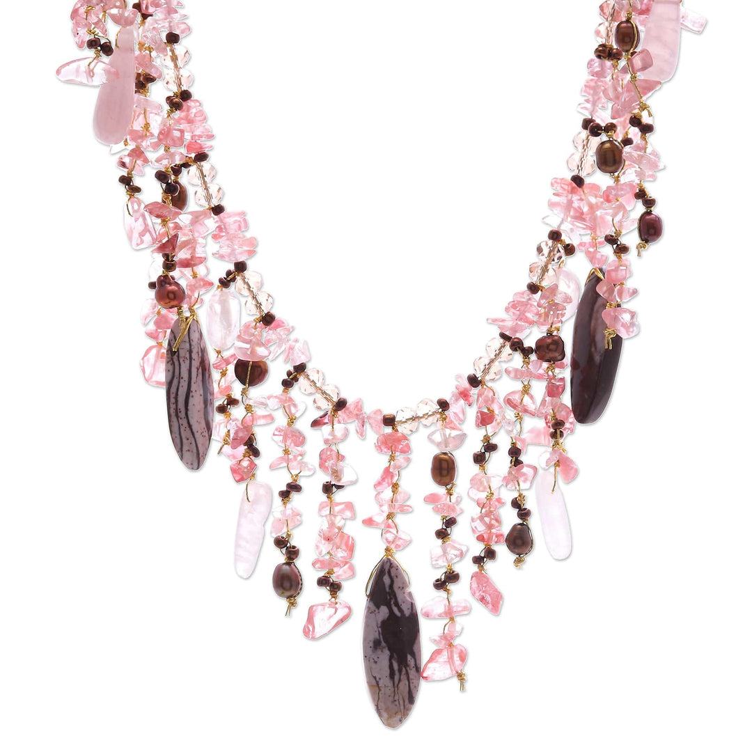 Pink Multi-Gemstone Beaded Waterfall Necklace from Thailand - Wild Pink