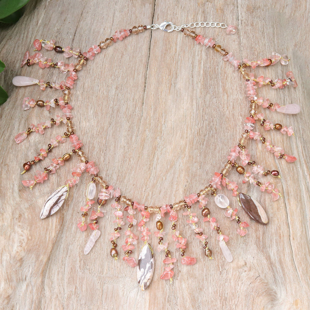 Pink Multi-Gemstone Beaded Waterfall Necklace from Thailand - Wild Pink