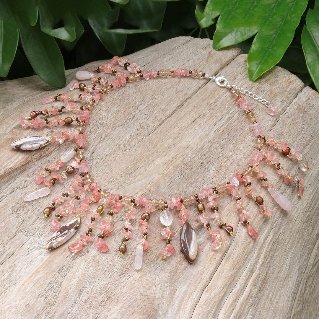 Pink Multi-Gemstone Beaded Waterfall Necklace from Thailand - Wild Pink