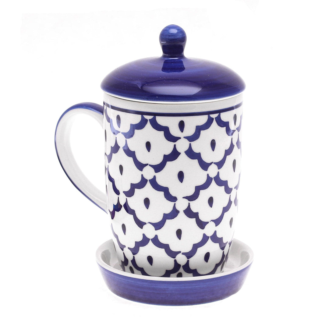 Blue Pineapple Ceramic Mug and Saucer Set with Lid - Proud Pineapple