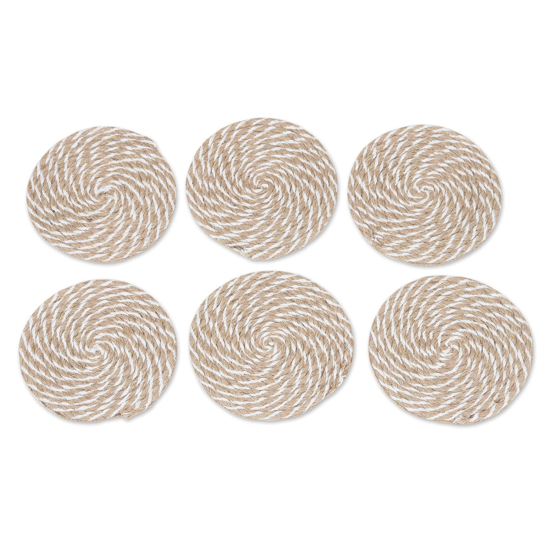 Set of 6 Swirl Jute and Cotton Coasters Crafted in - Braided Swirls