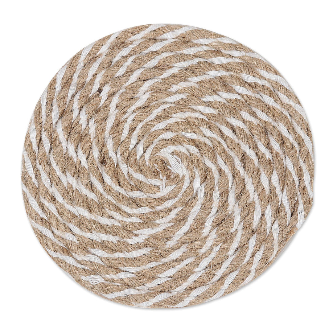 Set of 6 Swirl Jute and Cotton Coasters Crafted in - Braided Swirls