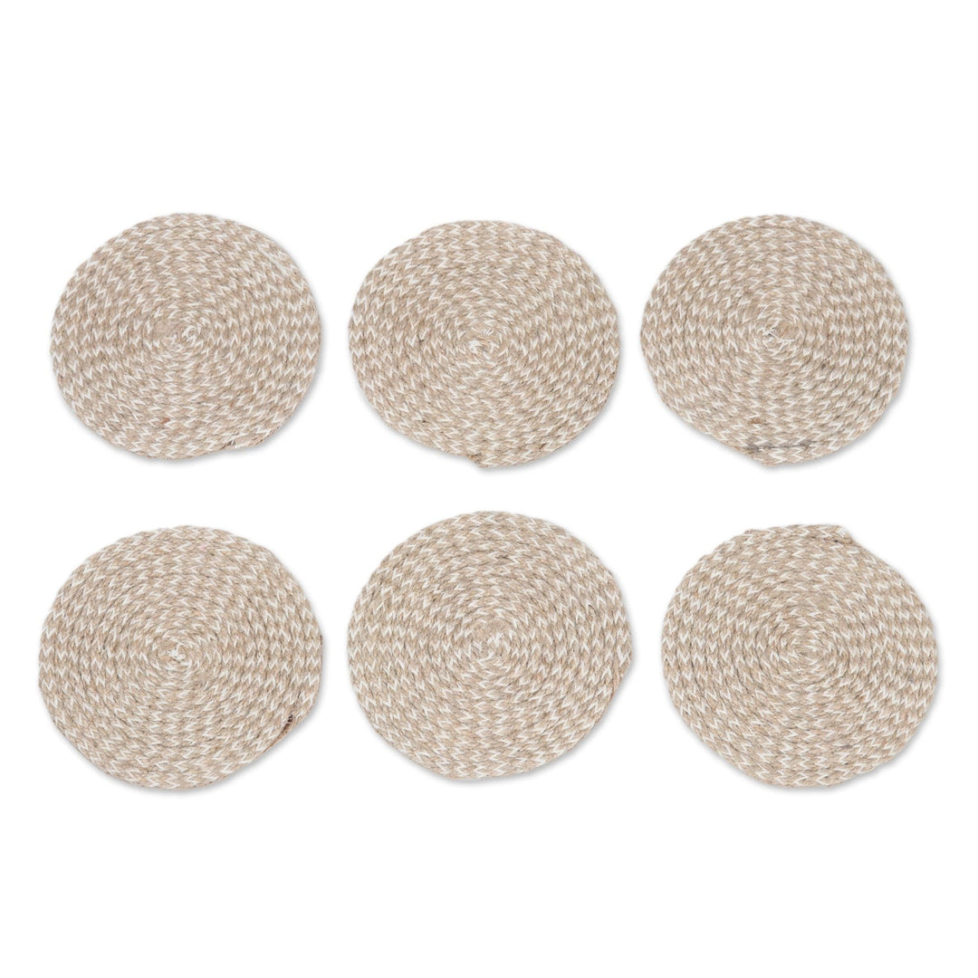 Set of 6 Handcrafted Cotton and Jute Coasters - Natural Sensations