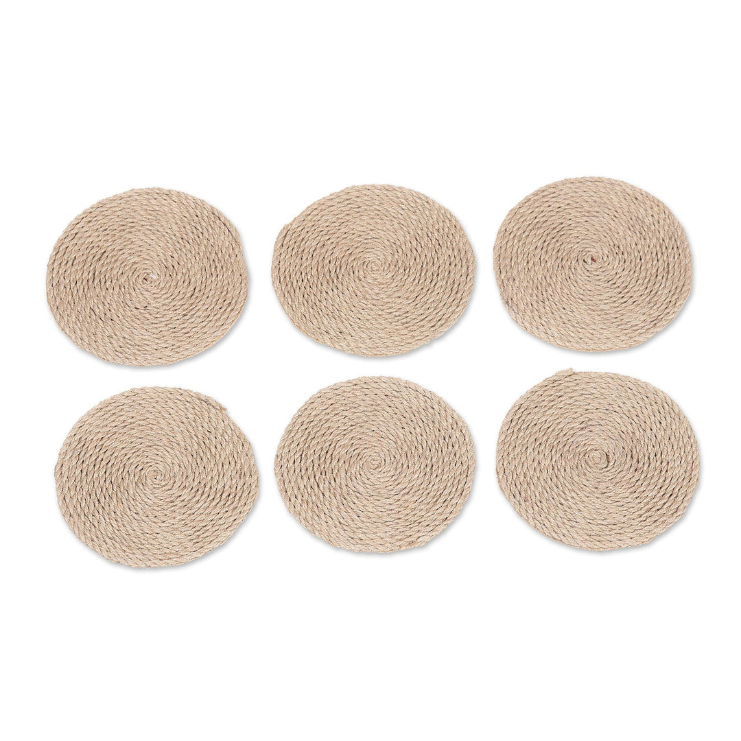 Set of 6 Handcrafted Eco-Friendly Jute Coasters - One Nature