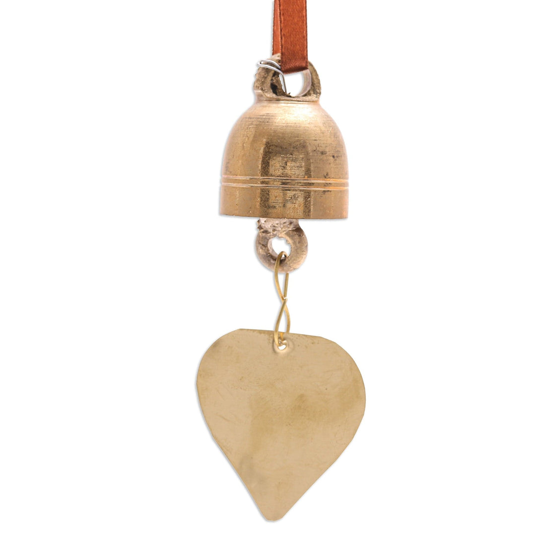 Handcrafted Brass Christmas Bell Ornament with Satin Ribbon - Greeting Voice