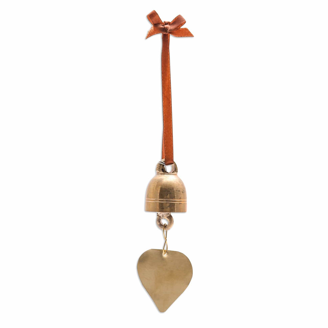 Handcrafted Brass Christmas Bell Ornament with Satin Ribbon - Greeting Voice