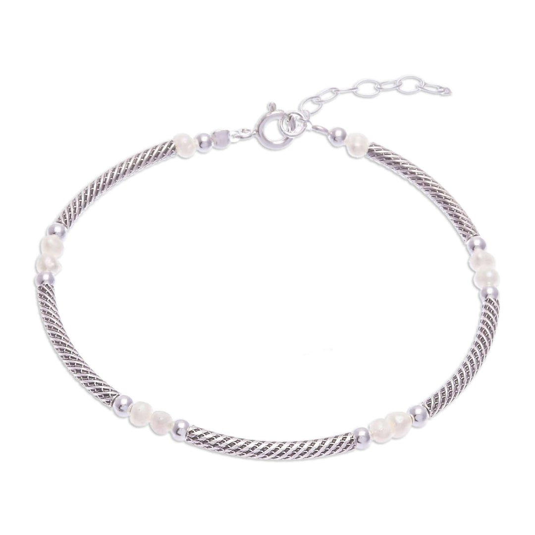 Sterling Silver Chain Bracelet with White Cultured Pearls - Future Elegance