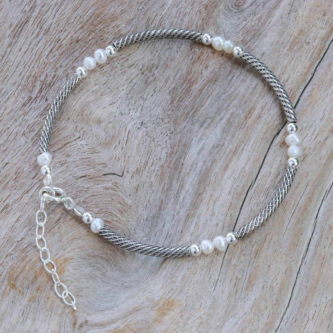 Sterling Silver Chain Bracelet with White Cultured Pearls - Future Elegance