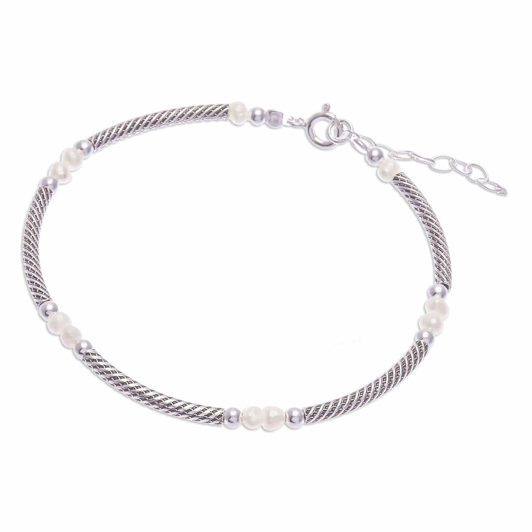 Sterling Silver Chain Bracelet with White Cultured Pearls - Future Elegance