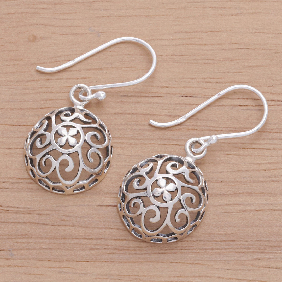 Polished Sterling Silver Dangle Earrings with Floral Design - Ethereal Bouquets