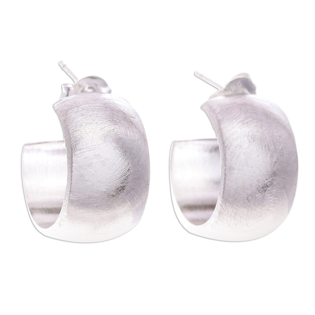Sterling Silver Half-Hoop Earrings with Textured Finish - Casual Style