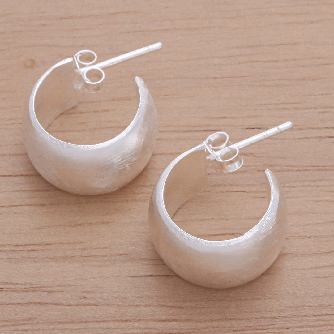 Sterling Silver Half-Hoop Earrings with Textured Finish - Casual Style