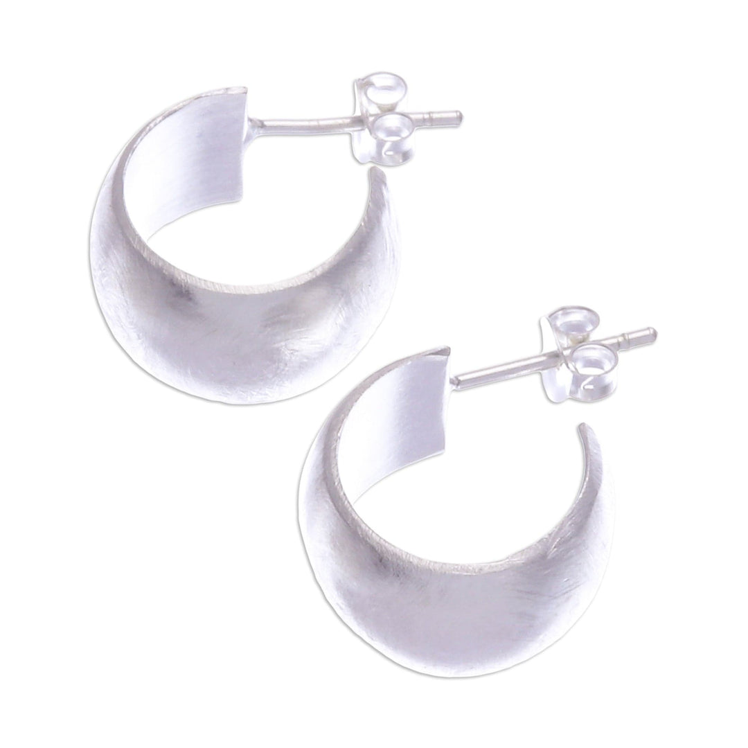 Sterling Silver Half-Hoop Earrings with Textured Finish - Casual Style