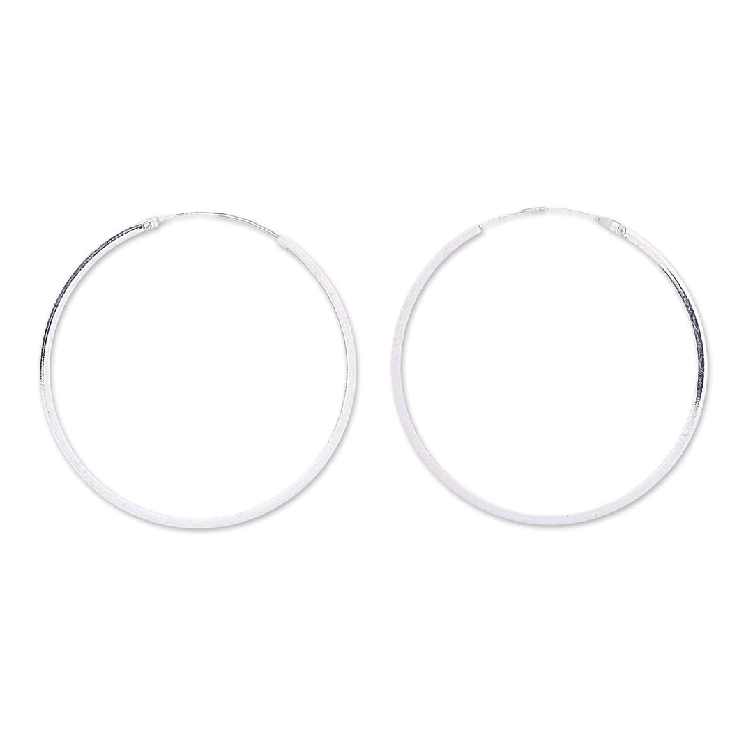 Polished Sterling Silver Hoop Earrings Crafted in Thailand - Casual Loops