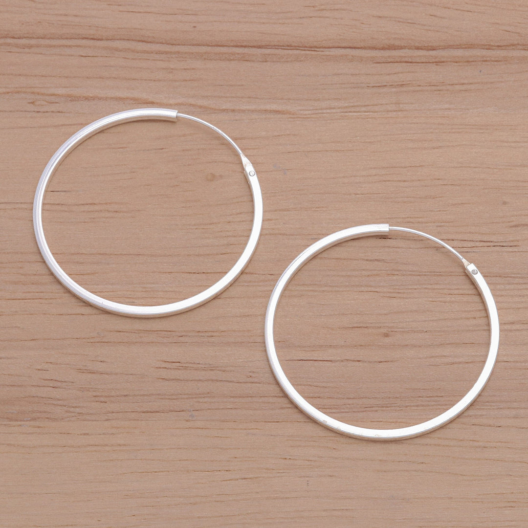 Polished Sterling Silver Hoop Earrings Crafted in Thailand - Casual Loops
