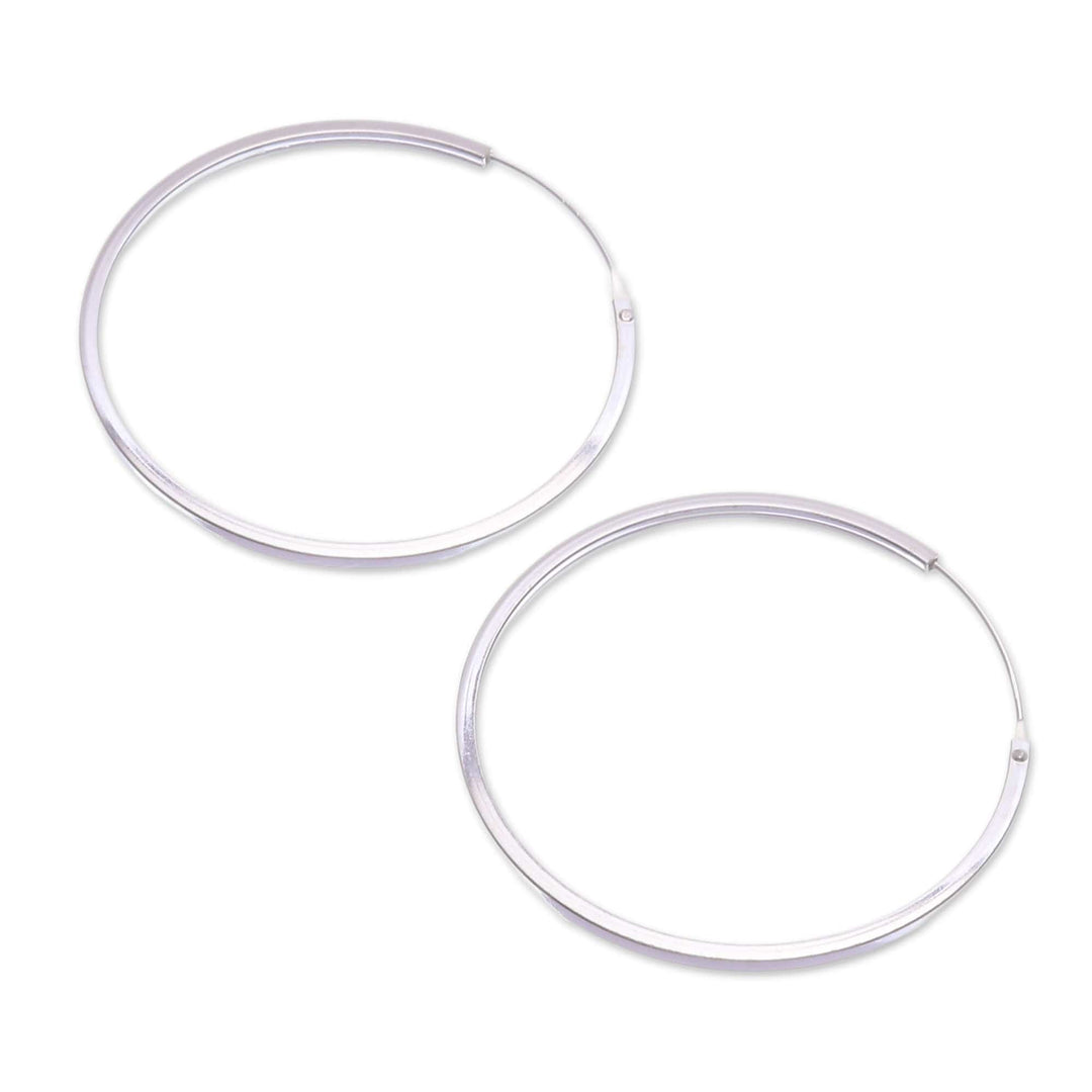 Polished Sterling Silver Hoop Earrings Crafted in Thailand - Casual Loops