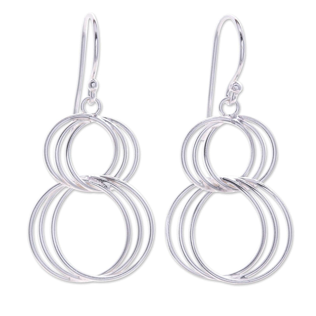 Modern Triple-Circle Sterling Silver Wire Dangle Earrings - Life Circle