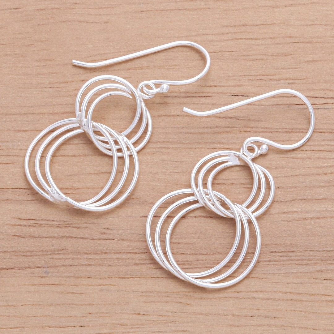 Modern Triple-Circle Sterling Silver Wire Dangle Earrings - Life Circle