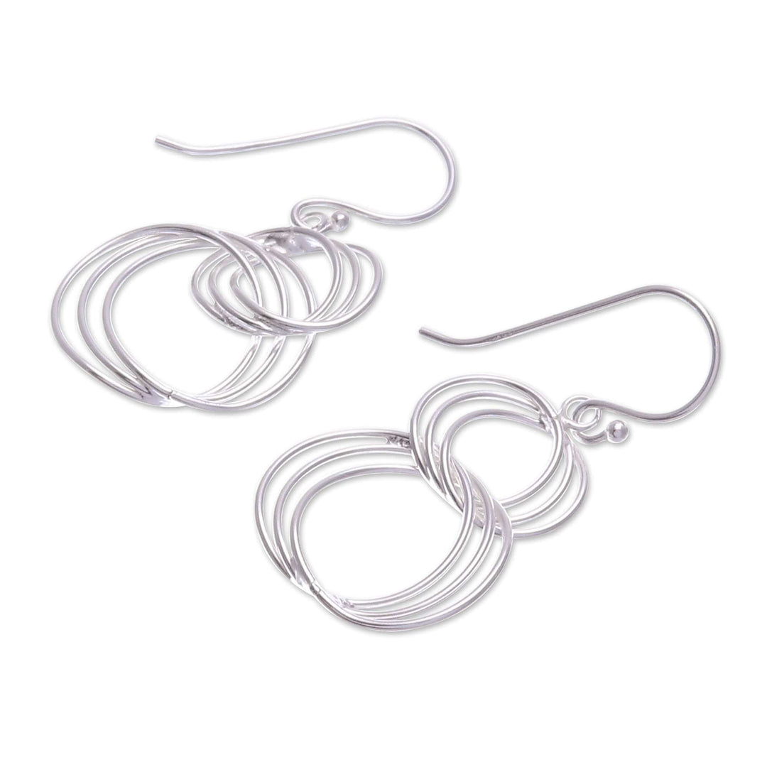 Modern Triple-Circle Sterling Silver Wire Dangle Earrings - Life Circle