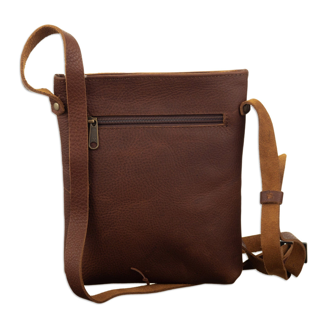 Brown Leather Sling with Colorful Wool Textile - Traditional Journey