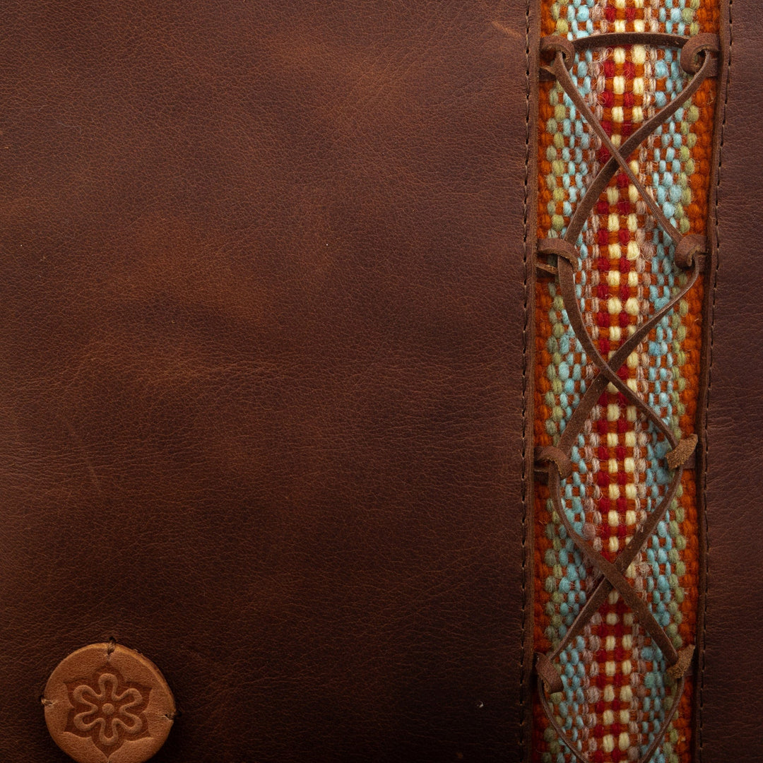 Brown Leather Sling with Colorful Wool Textile - Traditional Journey
