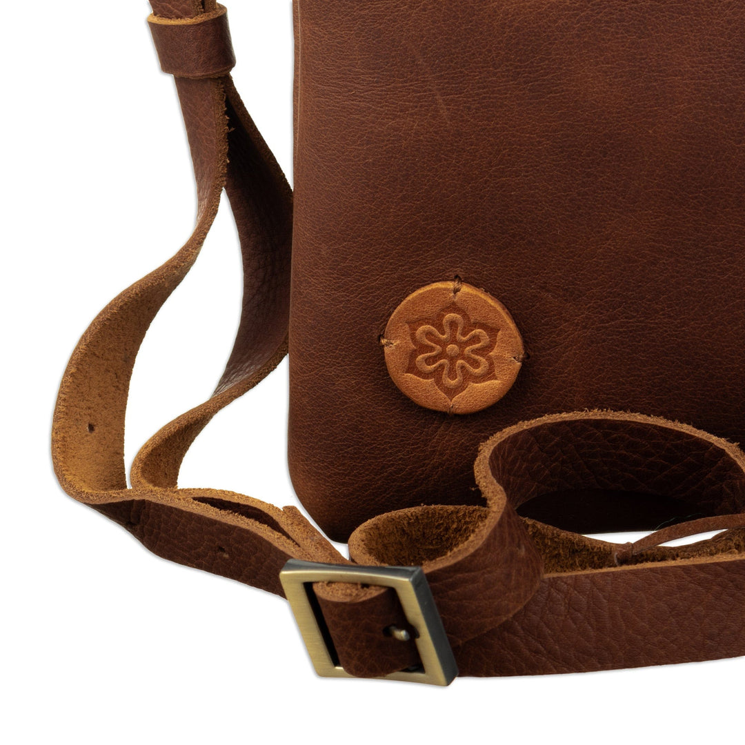 Brown Leather Sling with Colorful Wool Textile - Traditional Journey