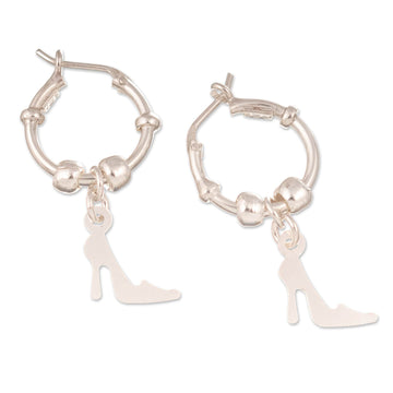 Sterling Silver Hoop Earrings with Dangling Heels - Glamour Center