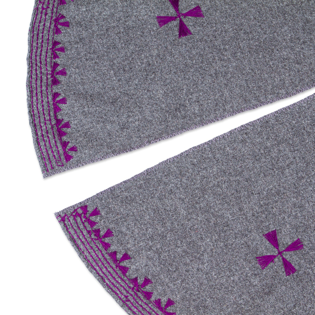 Handwoven Cotton Tree Skirt in Grey and Purple from Mexico - Purple Holidays