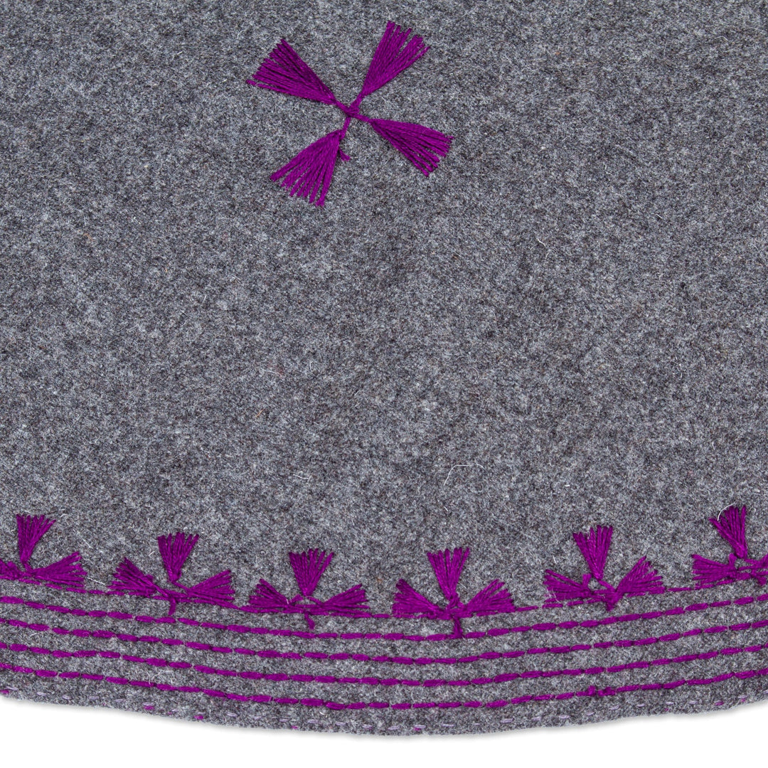 Handwoven Cotton Tree Skirt in Grey and Purple from Mexico - Purple Holidays